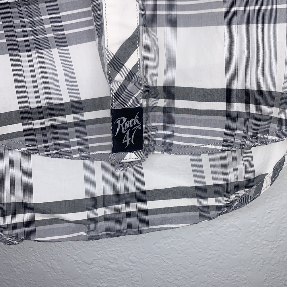 Rock 47 Wrangler Gray White Plaid Western Pearl Snap Shirt Long Sleeve Small - Picture 3 of 9